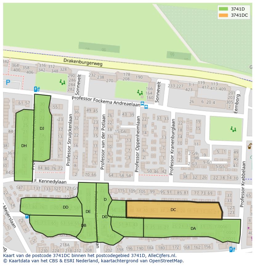 Afbeelding van het postcodegebied 3741 DC op de kaart.