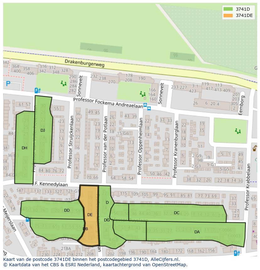 Afbeelding van het postcodegebied 3741 DE op de kaart.