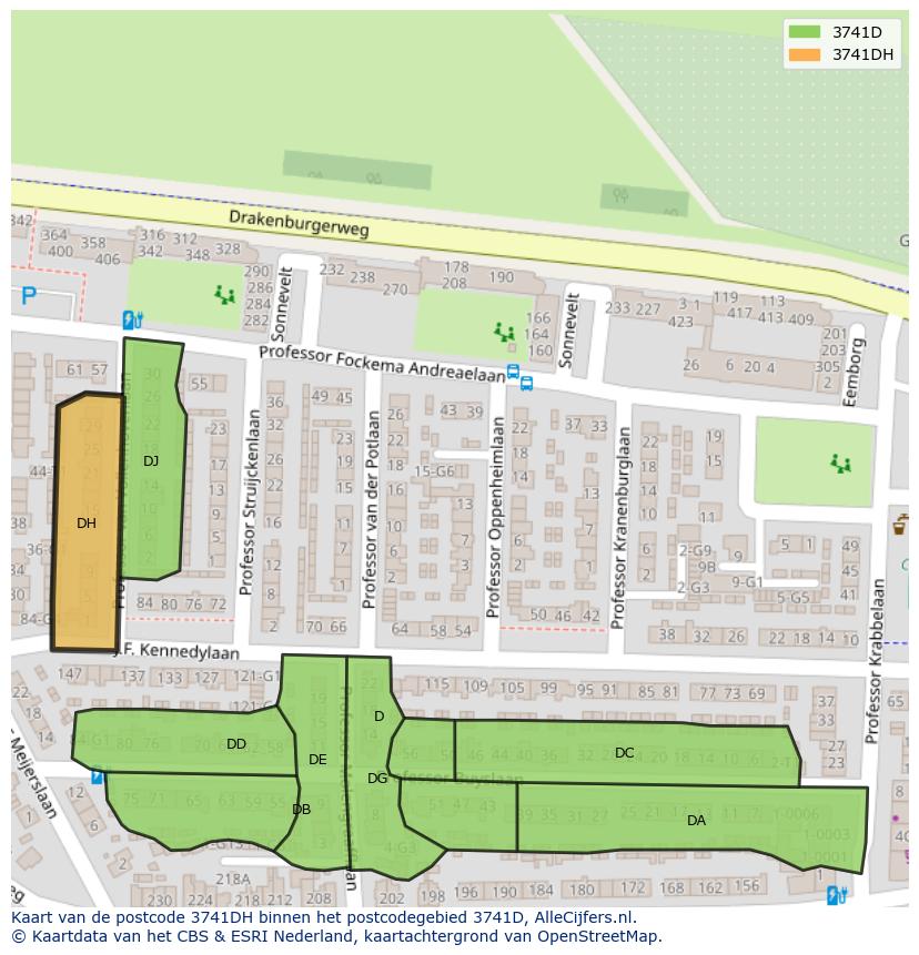 Afbeelding van het postcodegebied 3741 DH op de kaart.