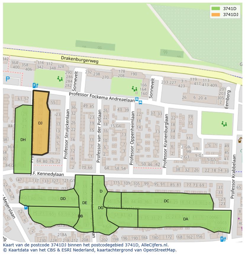 Afbeelding van het postcodegebied 3741 DJ op de kaart.