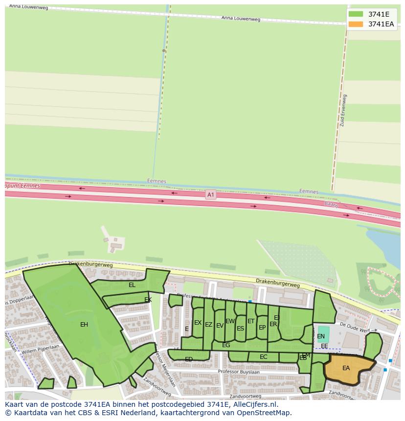 Afbeelding van het postcodegebied 3741 EA op de kaart.