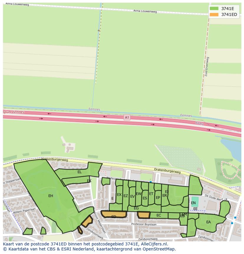 Afbeelding van het postcodegebied 3741 ED op de kaart.