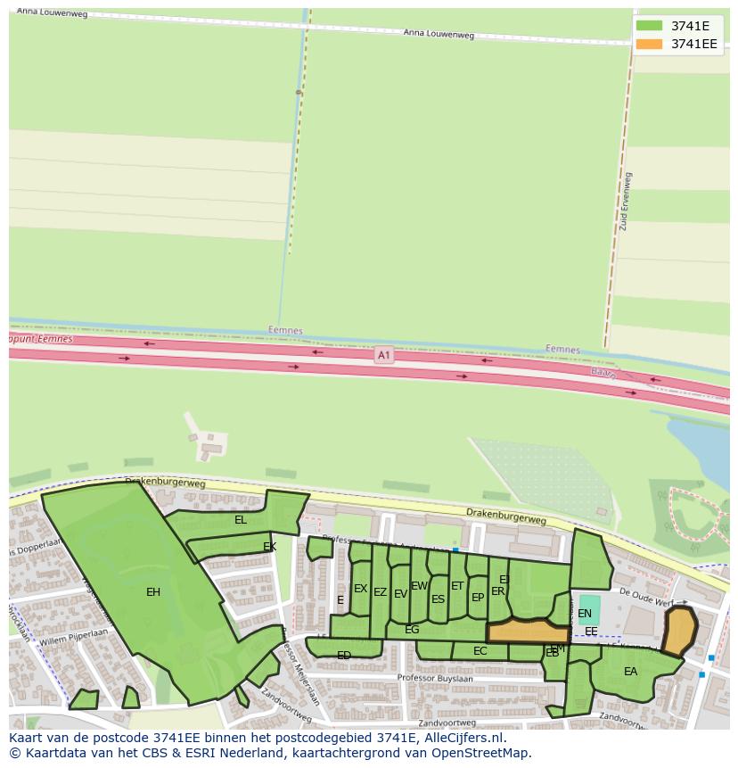 Afbeelding van het postcodegebied 3741 EE op de kaart.