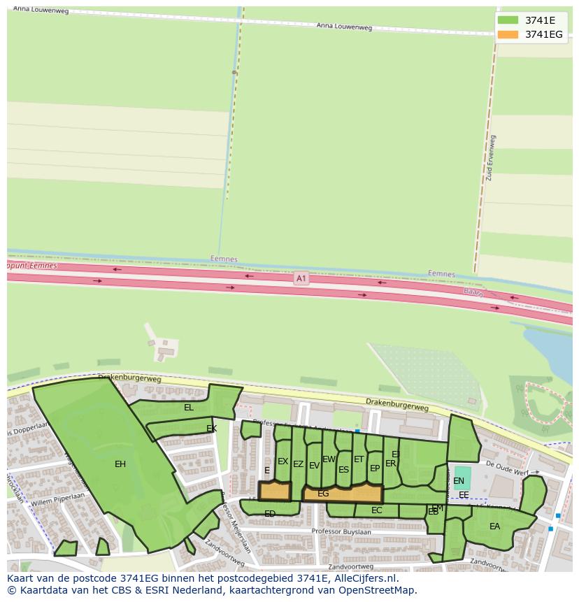 Afbeelding van het postcodegebied 3741 EG op de kaart.