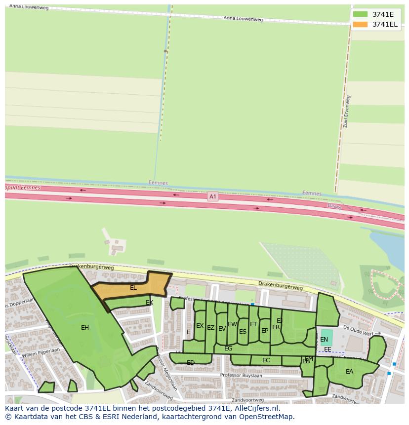 Afbeelding van het postcodegebied 3741 EL op de kaart.