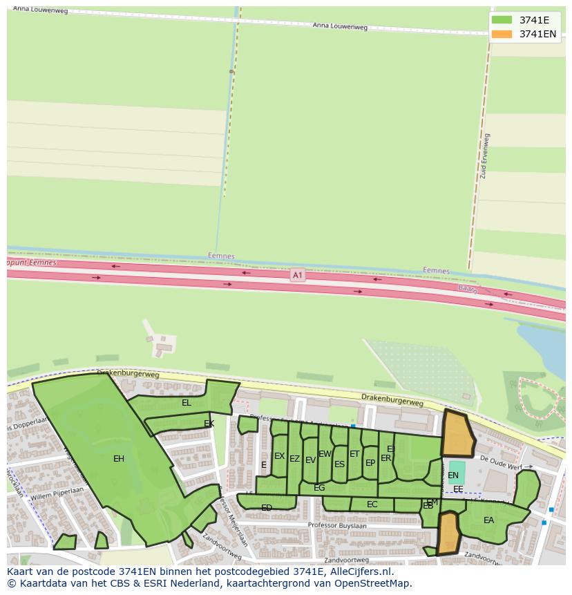 Afbeelding van het postcodegebied 3741 EN op de kaart.