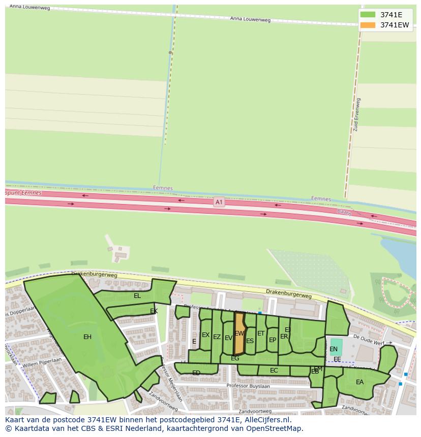 Afbeelding van het postcodegebied 3741 EW op de kaart.