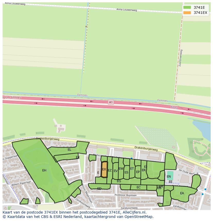 Afbeelding van het postcodegebied 3741 EX op de kaart.