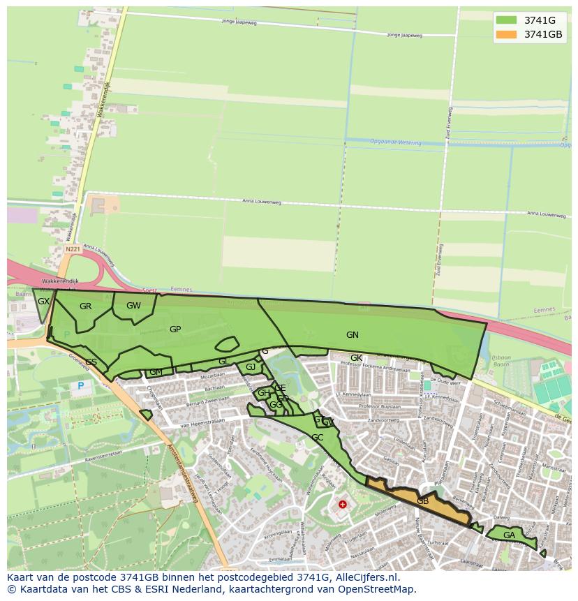 Afbeelding van het postcodegebied 3741 GB op de kaart.