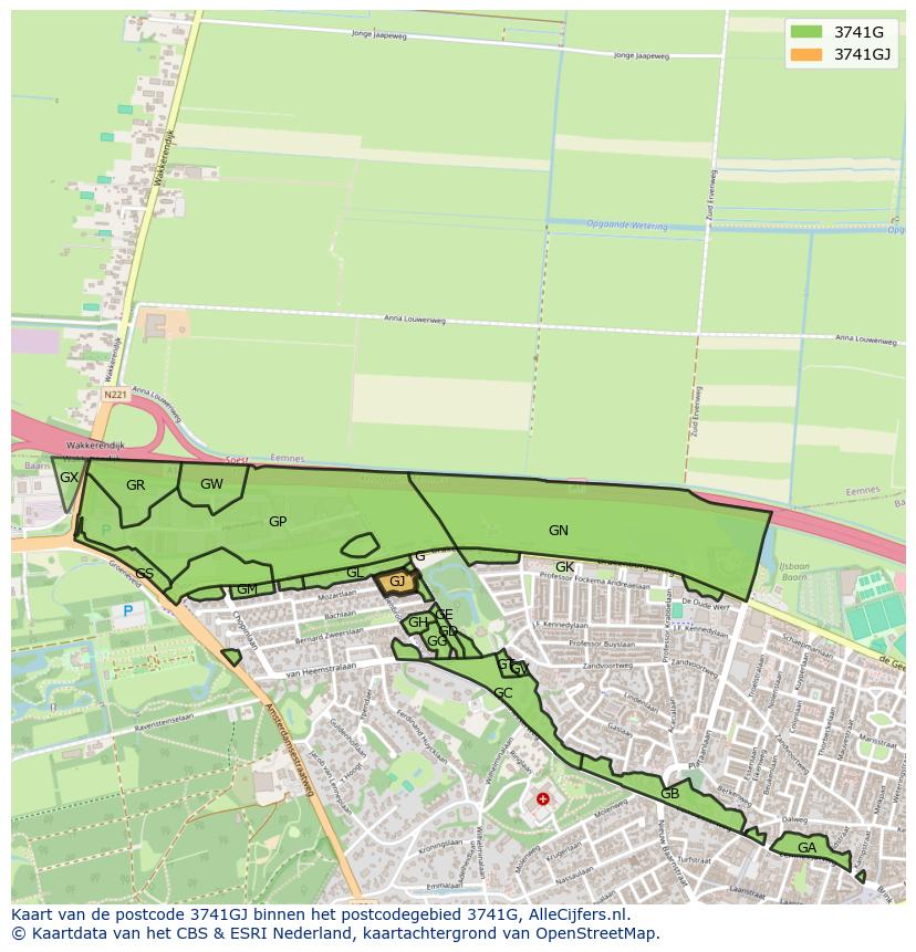 Afbeelding van het postcodegebied 3741 GJ op de kaart.