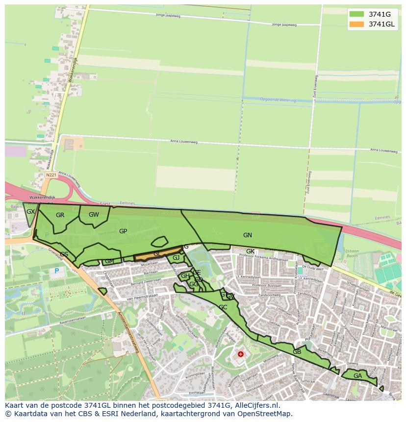 Afbeelding van het postcodegebied 3741 GL op de kaart.