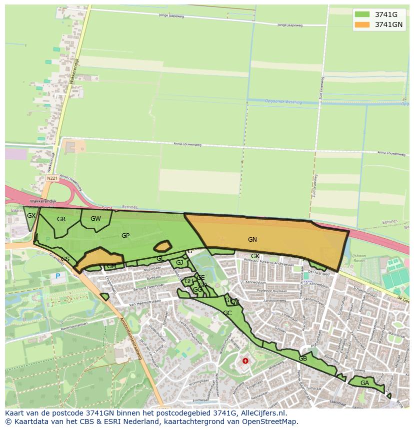 Afbeelding van het postcodegebied 3741 GN op de kaart.