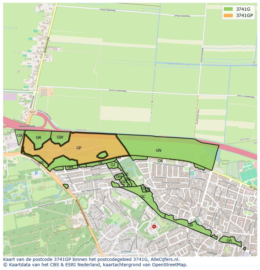 Afbeelding van het postcodegebied 3741 GP op de kaart.