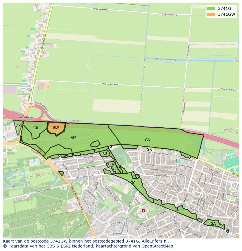 Afbeelding van het postcodegebied 3741 GW op de kaart.