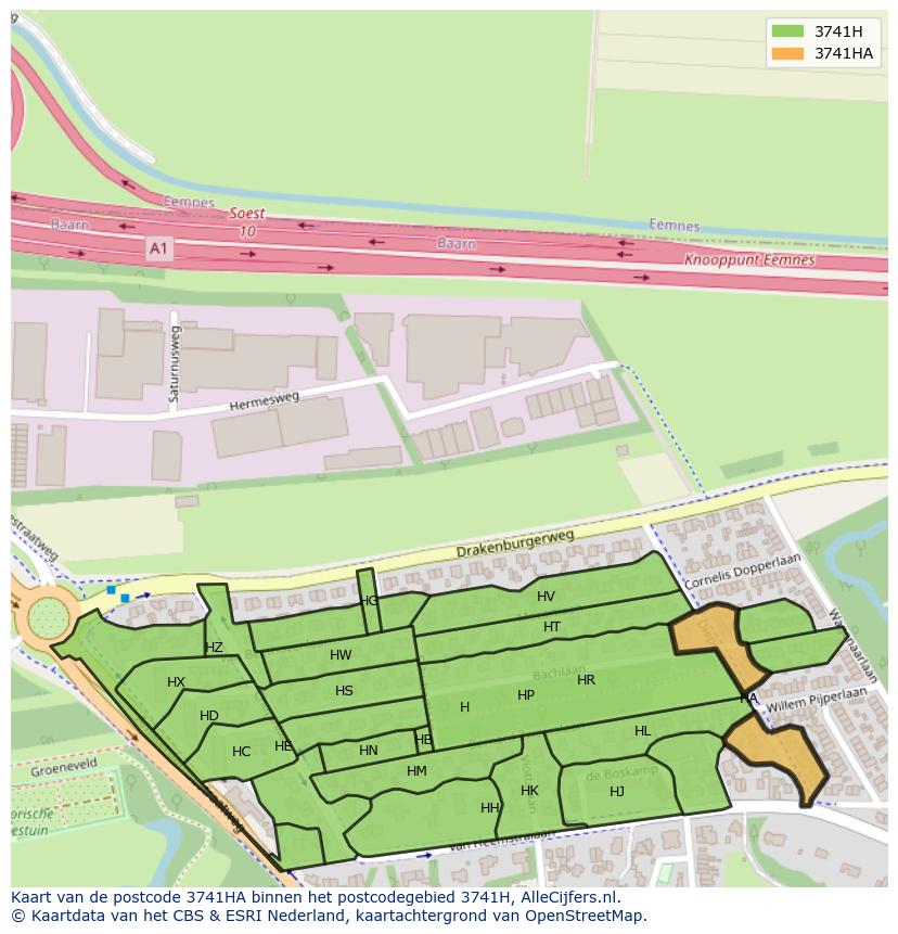 Afbeelding van het postcodegebied 3741 HA op de kaart.
