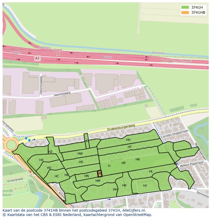 Afbeelding van het postcodegebied 3741 HB op de kaart.