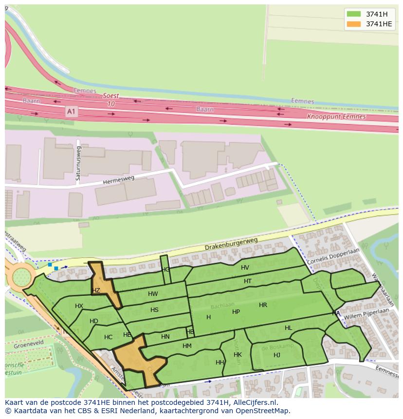 Afbeelding van het postcodegebied 3741 HE op de kaart.