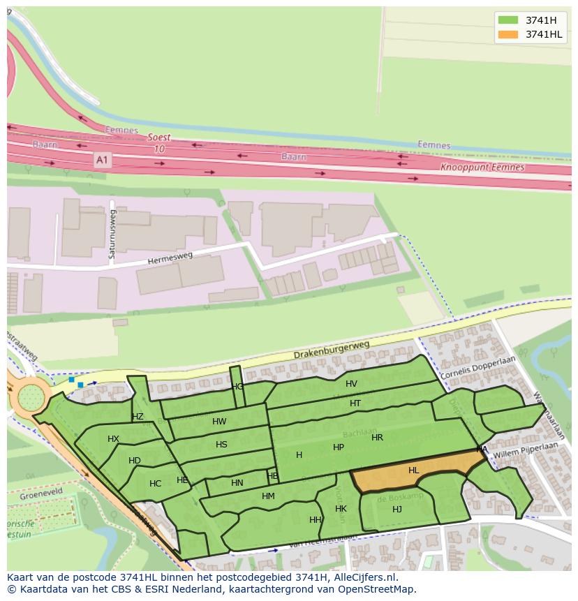 Afbeelding van het postcodegebied 3741 HL op de kaart.