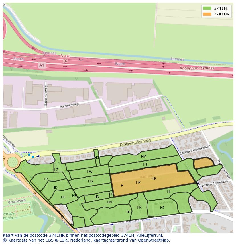Afbeelding van het postcodegebied 3741 HR op de kaart.