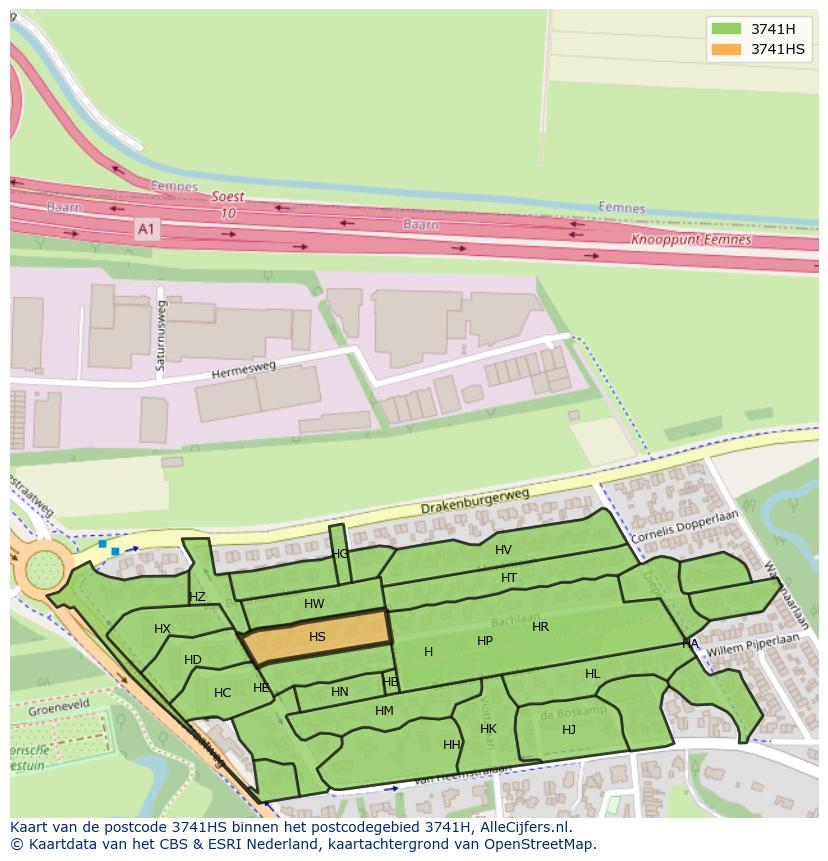 Afbeelding van het postcodegebied 3741 HS op de kaart.