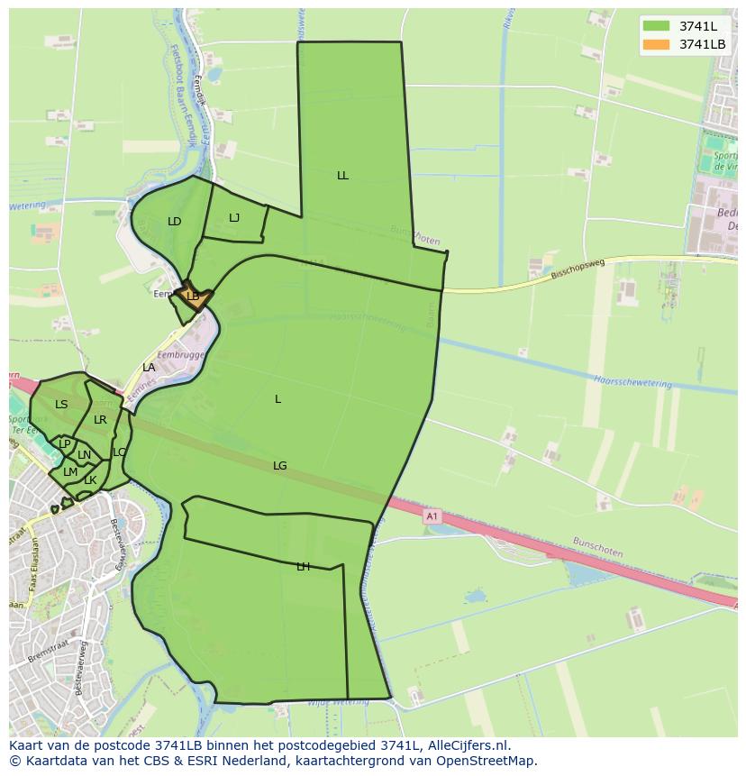 Afbeelding van het postcodegebied 3741 LB op de kaart.