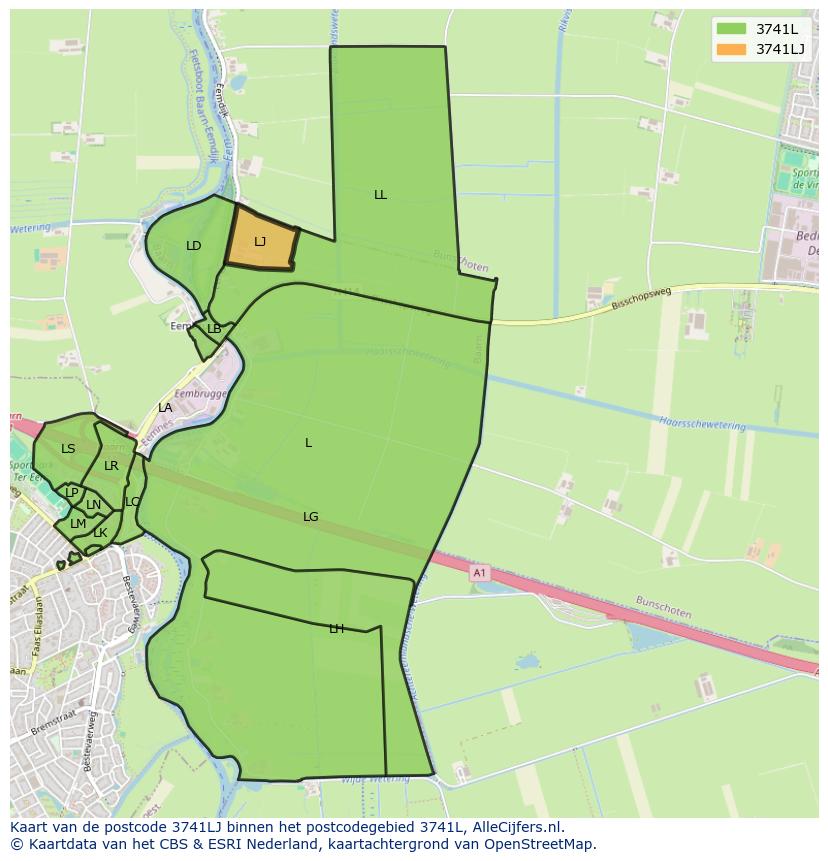 Afbeelding van het postcodegebied 3741 LJ op de kaart.