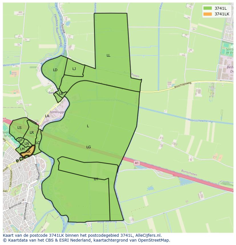 Afbeelding van het postcodegebied 3741 LK op de kaart.