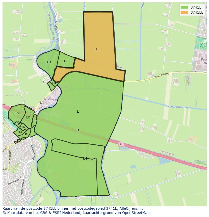 Afbeelding van het postcodegebied 3741 LL op de kaart.
