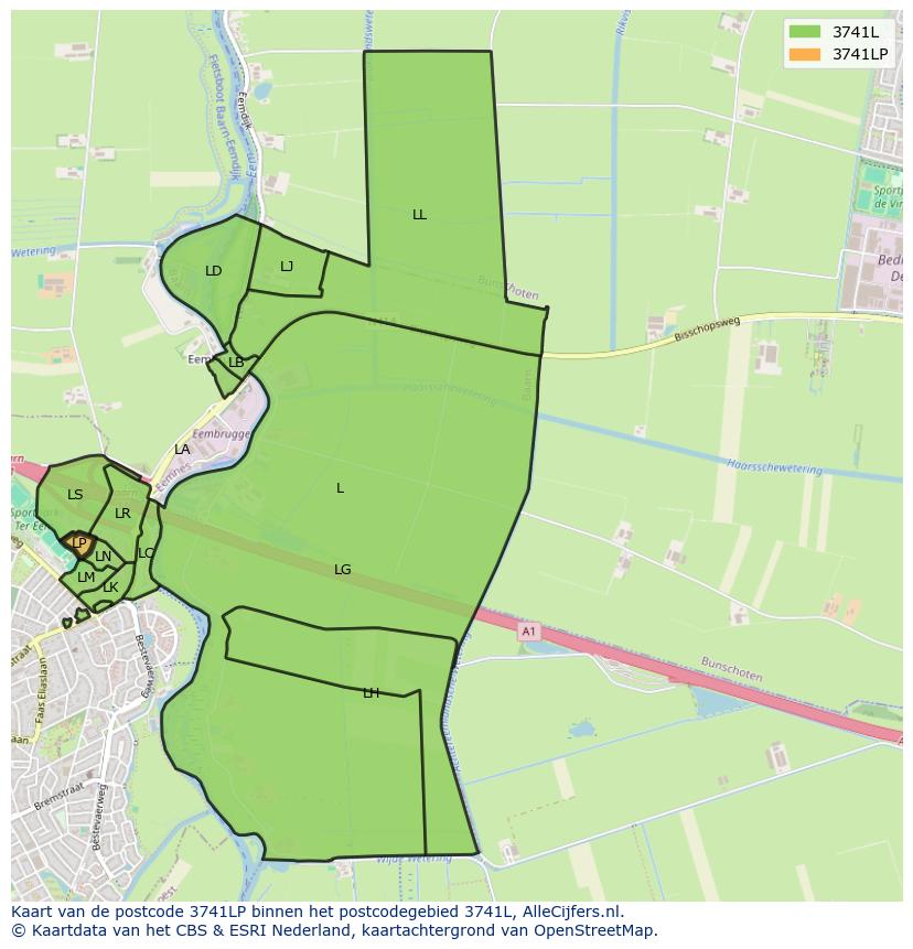 Afbeelding van het postcodegebied 3741 LP op de kaart.