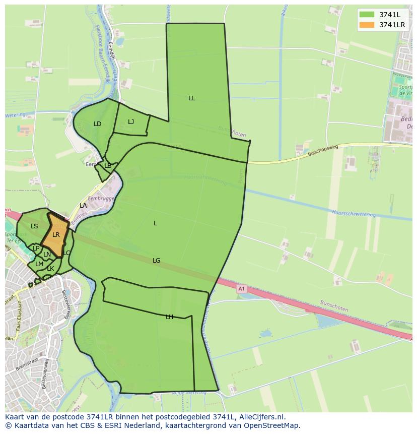 Afbeelding van het postcodegebied 3741 LR op de kaart.