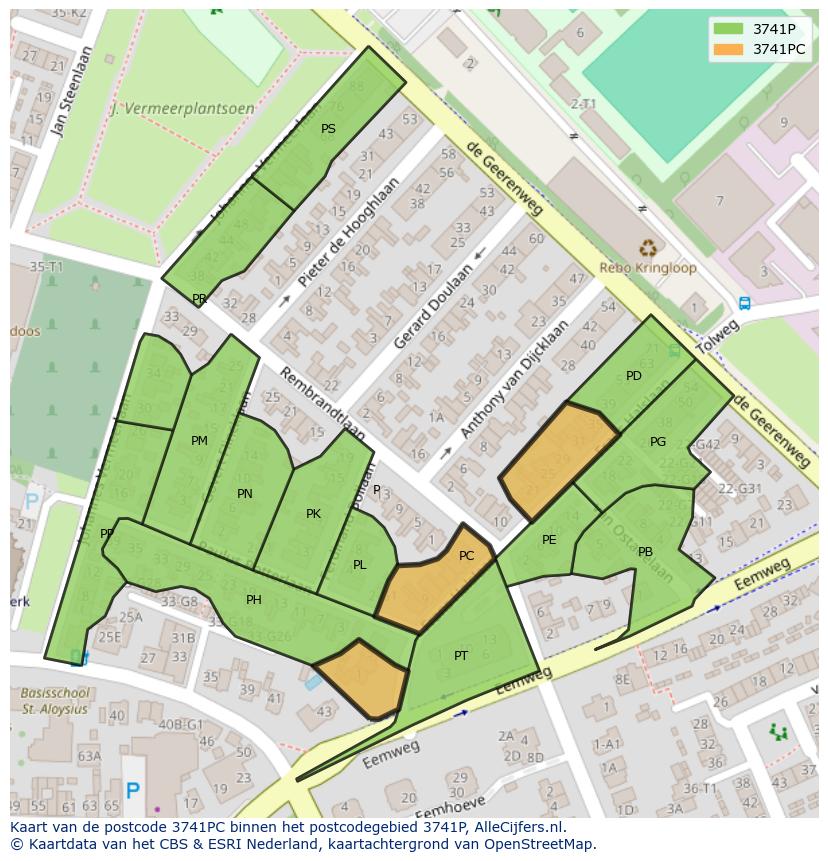 Afbeelding van het postcodegebied 3741 PC op de kaart.