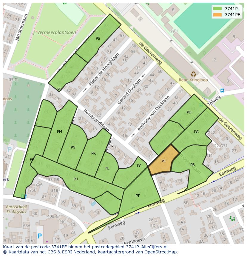 Afbeelding van het postcodegebied 3741 PE op de kaart.