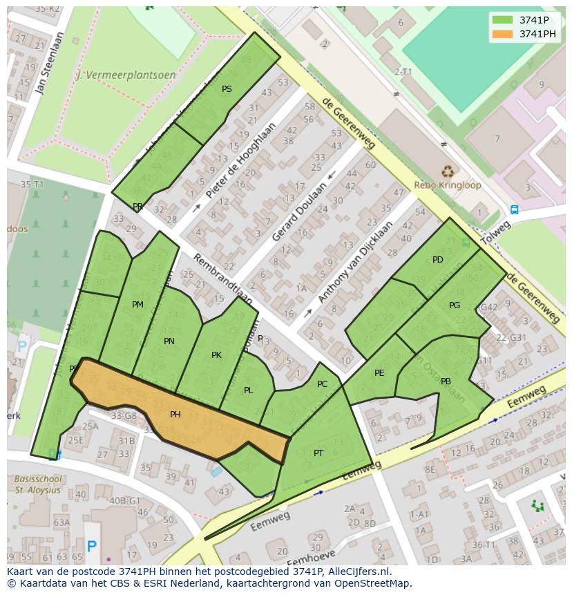 Afbeelding van het postcodegebied 3741 PH op de kaart.