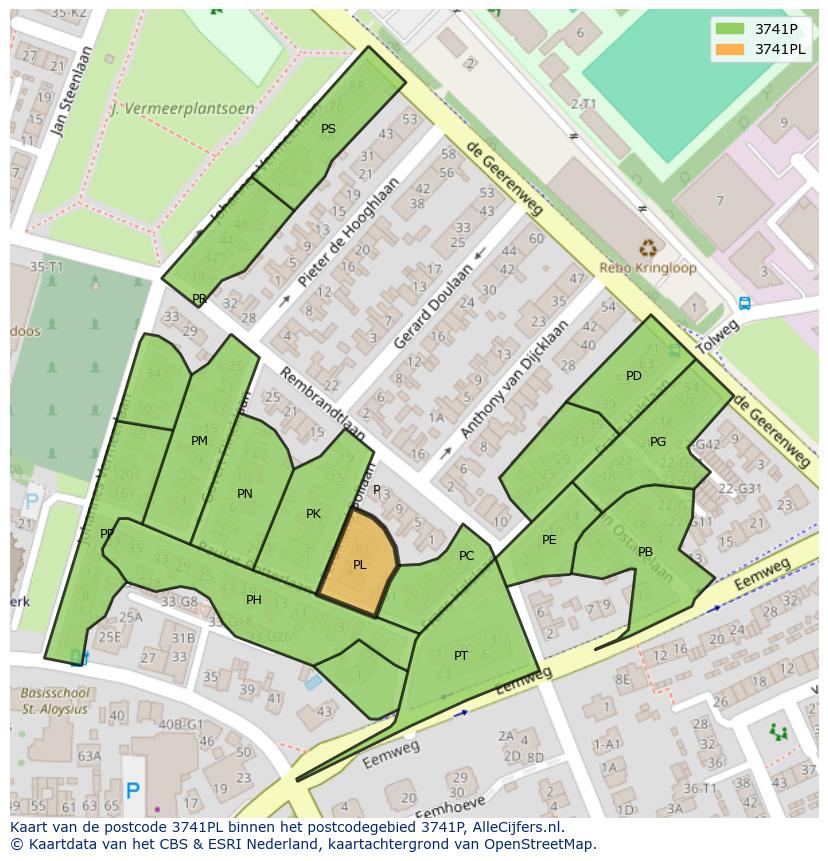 Afbeelding van het postcodegebied 3741 PL op de kaart.