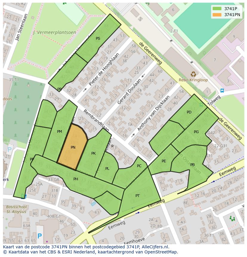 Afbeelding van het postcodegebied 3741 PN op de kaart.