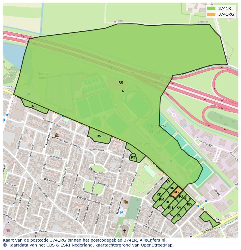 Afbeelding van het postcodegebied 3741 RG op de kaart.