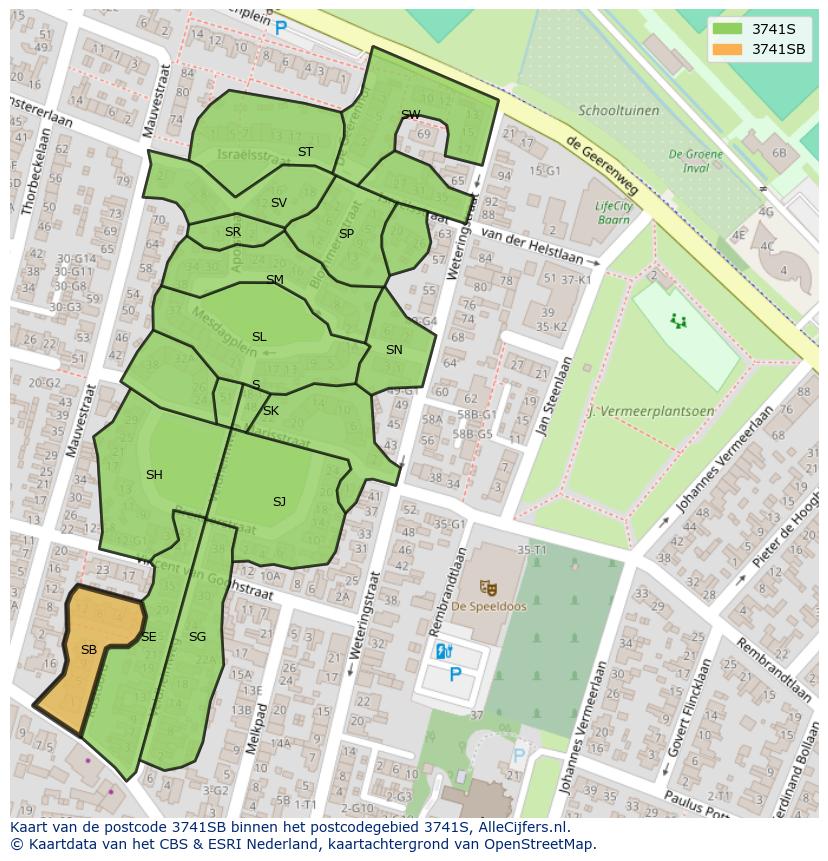 Afbeelding van het postcodegebied 3741 SB op de kaart.