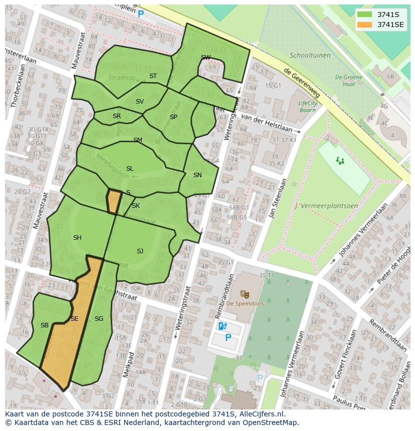 Afbeelding van het postcodegebied 3741 SE op de kaart.