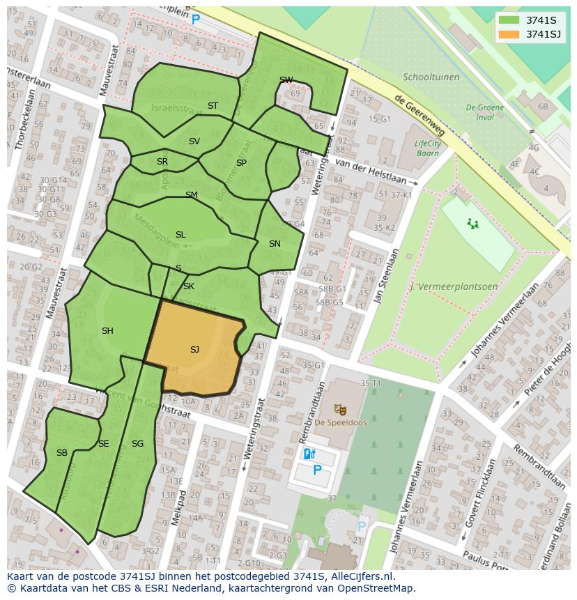 Afbeelding van het postcodegebied 3741 SJ op de kaart.