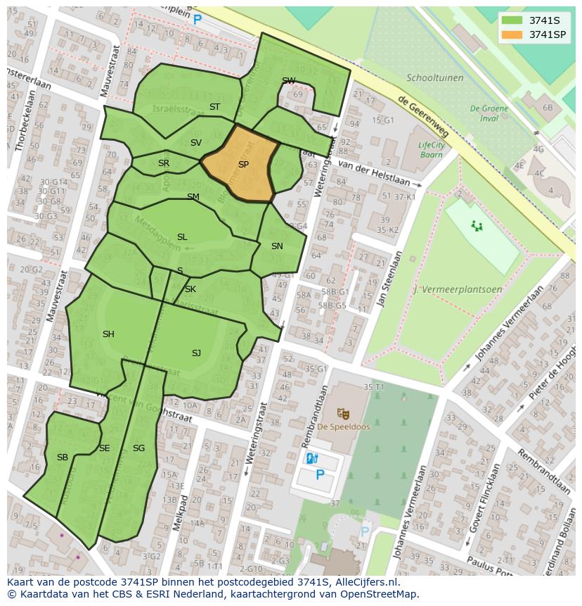 Afbeelding van het postcodegebied 3741 SP op de kaart.