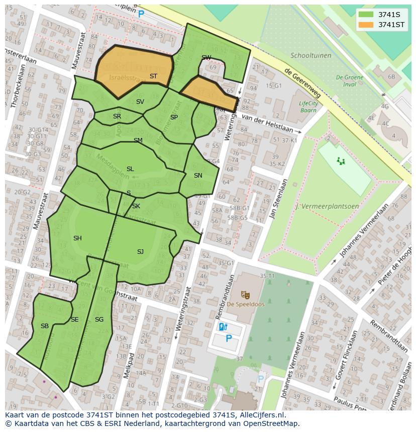 Afbeelding van het postcodegebied 3741 ST op de kaart.