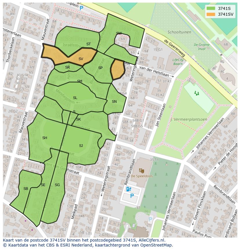 Afbeelding van het postcodegebied 3741 SV op de kaart.