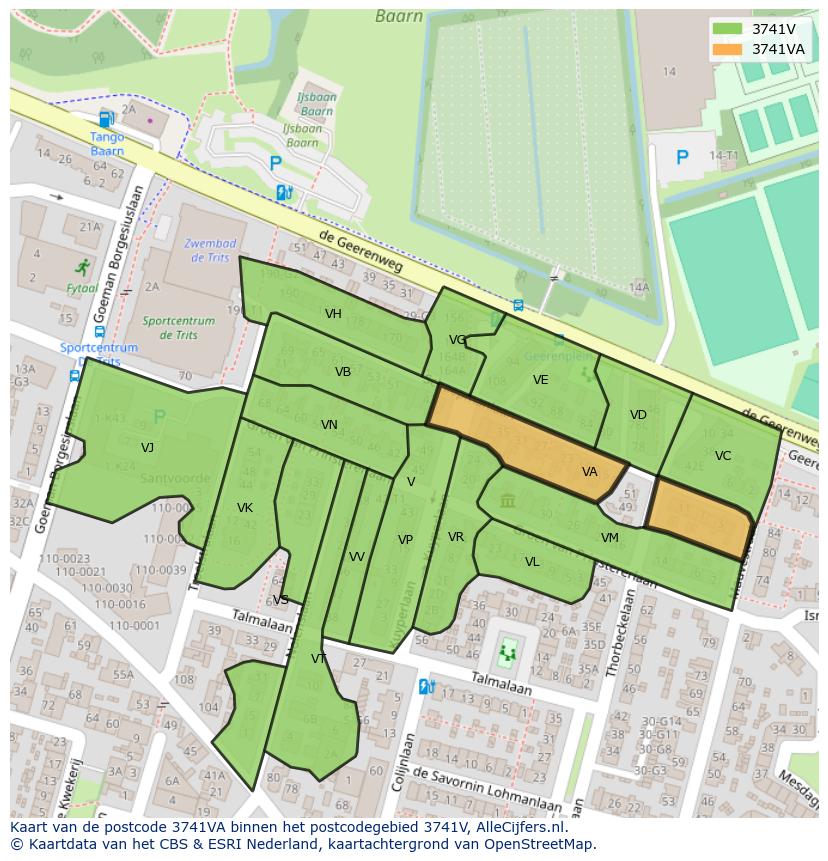 Afbeelding van het postcodegebied 3741 VA op de kaart.
