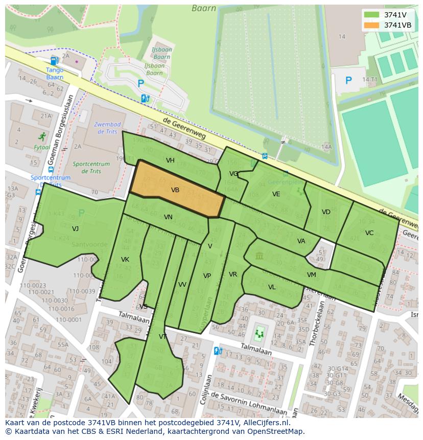Afbeelding van het postcodegebied 3741 VB op de kaart.