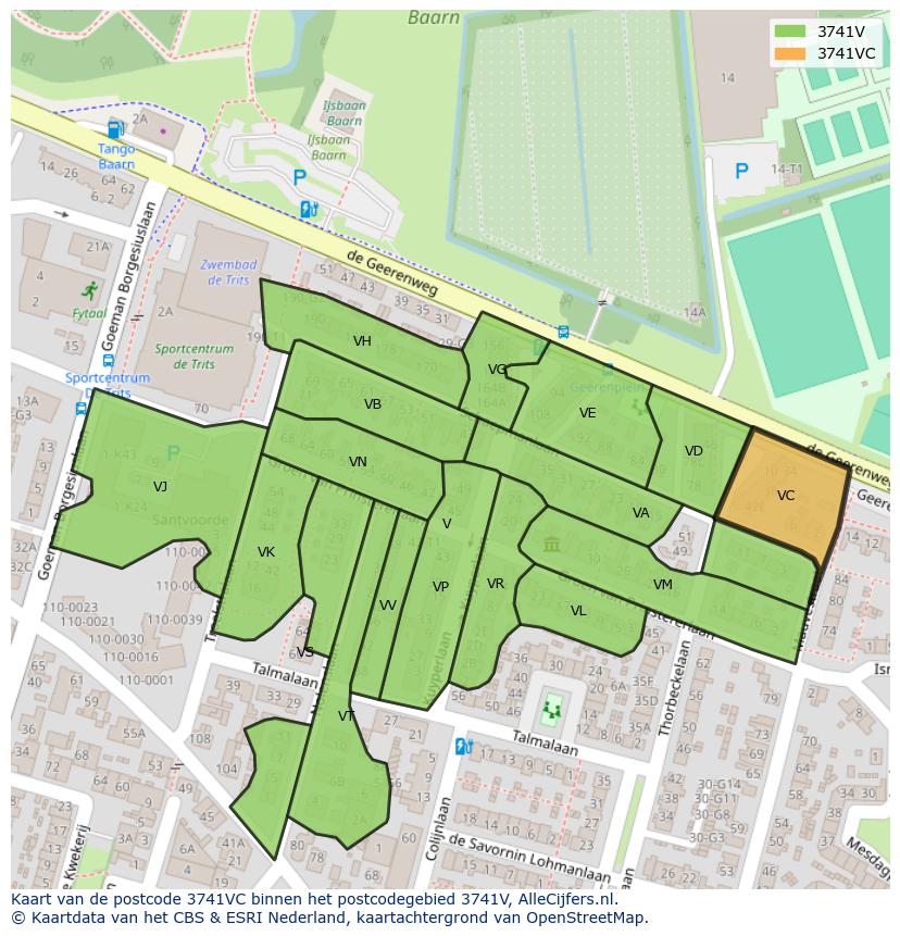 Afbeelding van het postcodegebied 3741 VC op de kaart.