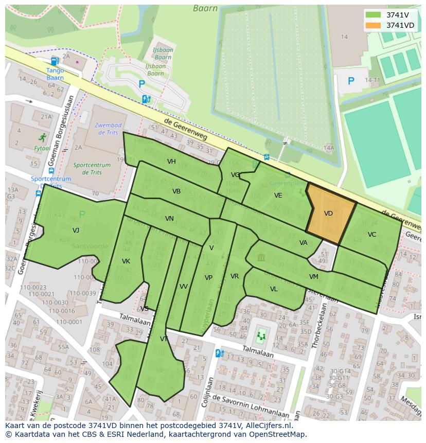 Afbeelding van het postcodegebied 3741 VD op de kaart.
