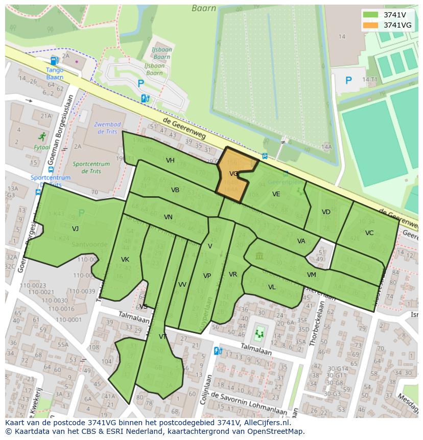 Afbeelding van het postcodegebied 3741 VG op de kaart.