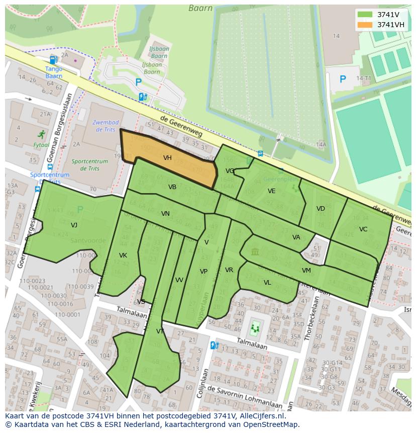 Afbeelding van het postcodegebied 3741 VH op de kaart.