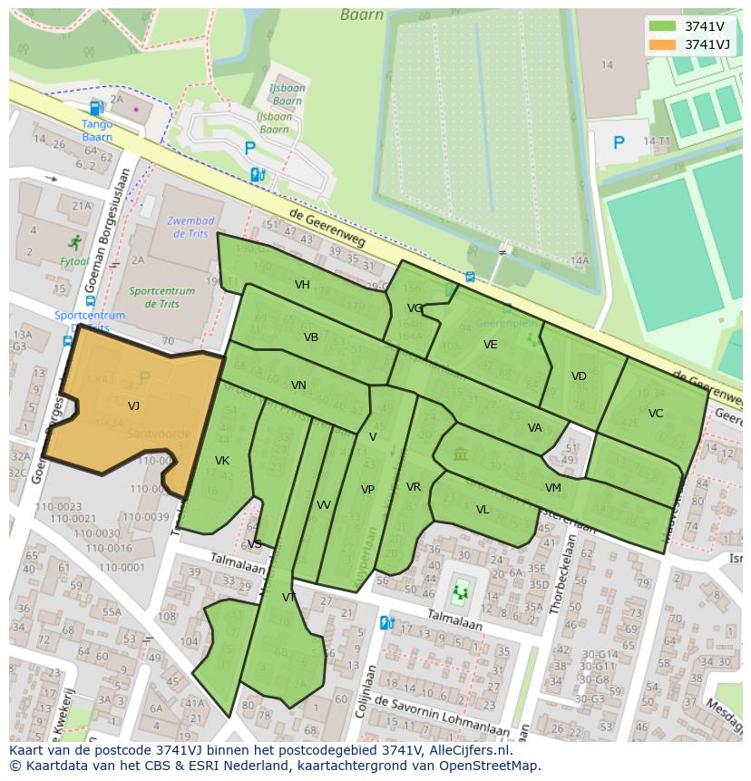 Afbeelding van het postcodegebied 3741 VJ op de kaart.