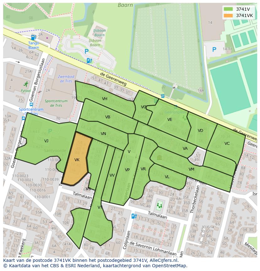 Afbeelding van het postcodegebied 3741 VK op de kaart.